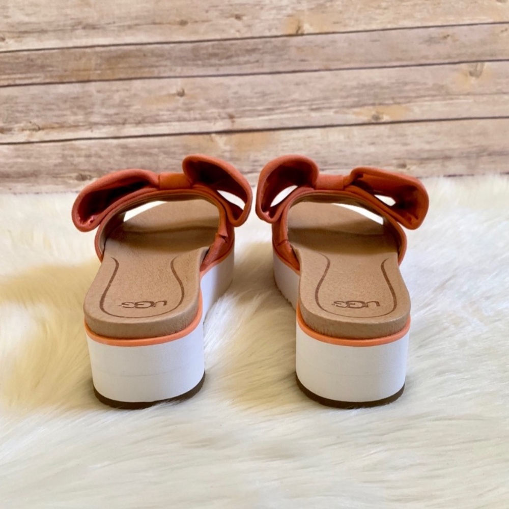 UGG Joan Platform Bow Suede Sandals In Coral - Picture 6 of 8